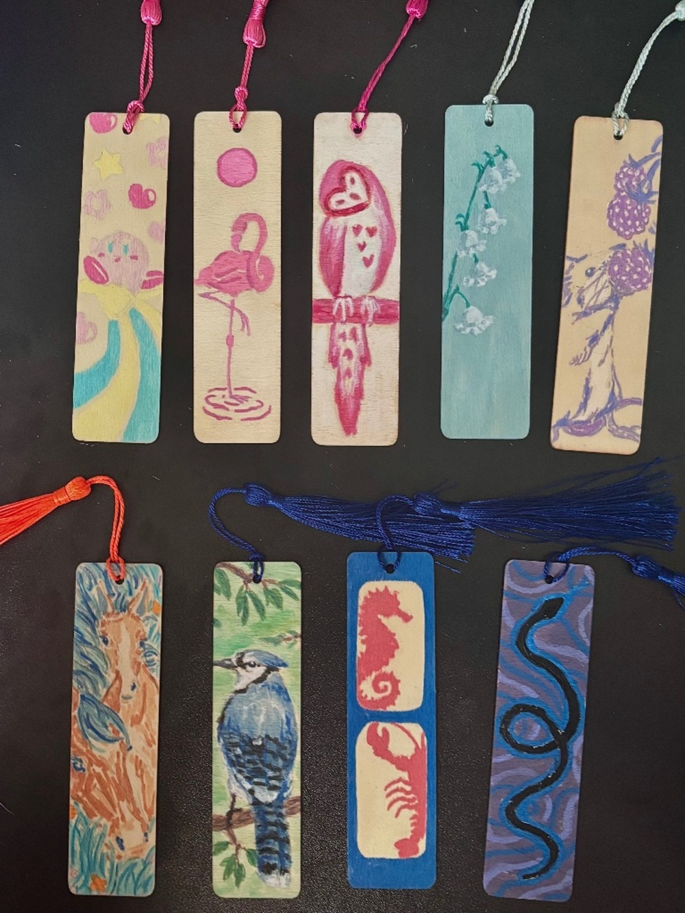Bogo bundle deal! Handmade hand painted bookmarks, horse bird beach Kirby wooden